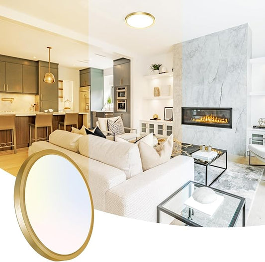 Peasur 7 Inch LED Ceiling Light Gold, Small 15W Slim Flush Mount Ceiling Light 3000K/4000K/6500K Adjustable, Modern Round Ceiling Lighting for Bedroom, Living Room, Kitchen 1Pack