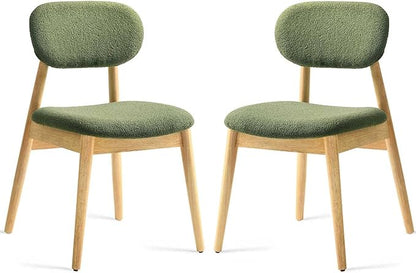 Wooden Dining Chairs Set of 2, Farmhouse Boucle Upholstered Kitchen Chairs, Step-By-Step Video Guide for Assembly, Green