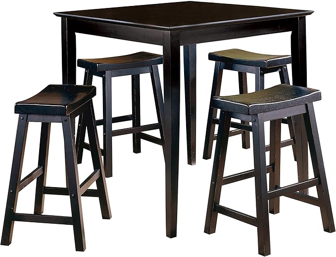 Living Room Chairs Comfy, Farmhouse Modern Solid Wood Counter Height Stools Set of 2, Saddle Seat Wooden Chairs for Kitchen Island, Dining Room, Comedor Sillas，Bedroom Furniture,Black