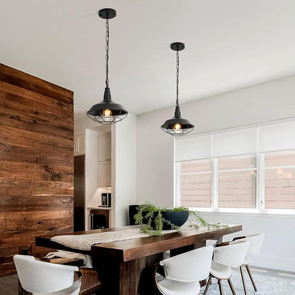 Black Pendant Light Kitchen Island 3 Pack, Farmhouse Pendant Light with Metal Wire Cage, Industrial Hanging Lights for Kitchen Sink Barn Dining Room