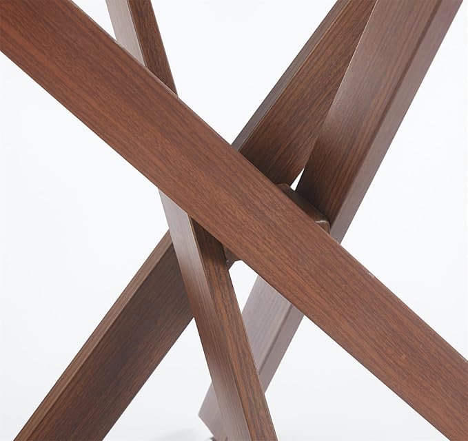 36'' Square Glass Dining Table for 2-4, X-Shape Walnut Metal Legs, Glass Tea Table Square Kitchen Table for Small Space