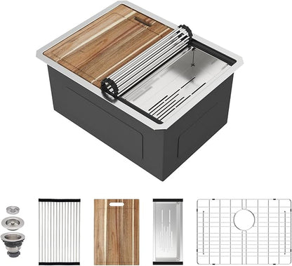 24 Laundry Sink Undermount - 24x18x12 Inch Laundry Utility Sink 12 Inch Extra Deep Single Bowl 16 Gauge Stainless Steel Kitchen Sinks Utility Room Sinks Workstation Basin