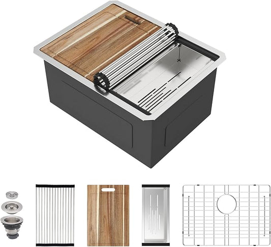 24 Laundry Sink Undermount - 24x18x12 Inch Laundry Utility Sink 12 Inch Extra Deep Single Bowl 16 Gauge Stainless Steel Kitchen Sinks Utility Room Sinks Workstation Basin