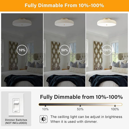 Dimmable LED Ceiling Light Fixture, 2700K-6000K 5CCT Modern Mid-Century Semi Flush Mount Ceiling Light, Cream White Close to Ceiling Lamp for Bedroom, Living Room, Kitchen, 15.7in
