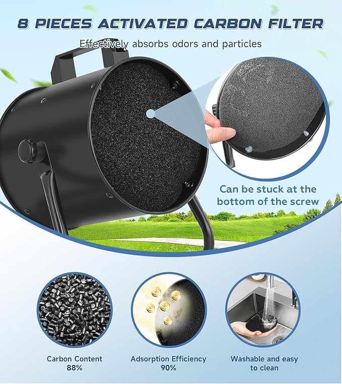 YOZON 8'' Portable Range Hood, Kitchen Exhaust Fan with Switch, Desktop Range Hood, 455 CFM Efficient Kitchen Ventilation, 120° Adjustable Angle, 8x Activated Carbon Filters for BBQ/Camping/RV