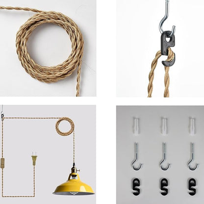 YUBOLE Nordic Hanging Pendant Light with Plug Metal Barn Hanging Light Fixture for Kitchen Bedroom Foyer, Yellow