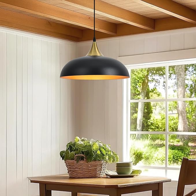 13.8" Large Pendant Light Fixtures, Dome Black and Gold Pendant Lights,Adjustable Pendant Lamps for Dining Room,Kitchen Island