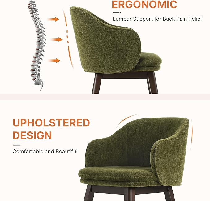 KISLOT Wooden Dining Chairs Set of 4, Fabric Upholstered Modern Dining Room Chairs with Barrel Backrest & Double-Layer Thick Cushion for Living Room, Restaurant, Kitchen and Café, Green, 2 Boxs