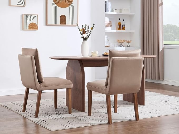 Farmhouse Parsons Dining Chairs Set of 6 - Comfy Upholstered Dining Set with Cushion & Solid Wood Legs, Armless Kitchen Chairs for Dining Room/Restaurant/Kitchen Island, Suede Khaki