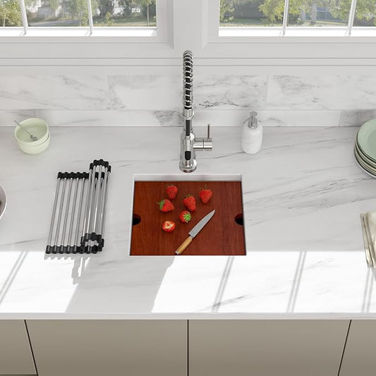 15 Undermount Kitchen Sink - Beslend 15x15 Inch Under Counter Sinks Stainless Steel Ledge Workstation Bar Prep Sink 16 Gauge Single Bowl