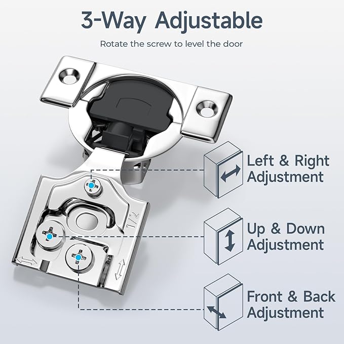 HOSOM 10 Pack Soft Close Cabinet Hinges 1/2 inch Overlay Kitchen Cabinet Door Hinges 105° Opening Angle for Cabinet Doors 3-Way Adjustment Hidden Door Hinges