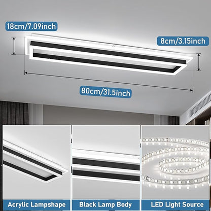 Dimmable Led Ceiling Light with Remote Control 31.5in Modern Linear Flush Mount Ceiling Lighting Fixture Acrylic Long Ceiling Lamp for Living Room Kitchen Dining Room Hallway