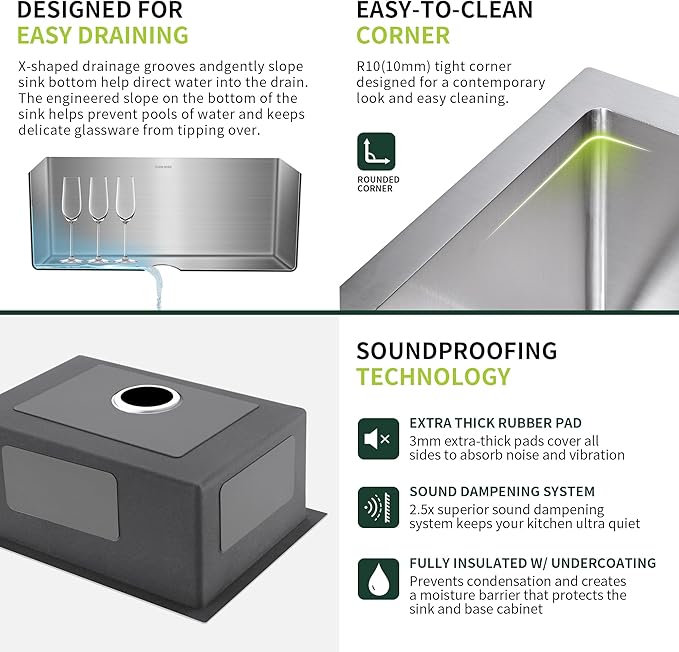 Bar Sink Undermount 14 x 18 inch, SINKVINE Stainless Steel Kitchen Sink for Outdoor RV, Single Bowl Wet Bar Prep Basin, with 3.5-inch Drain Strainer, Bottom Rise Grid, Roll-up Drying Unit, Brushed
