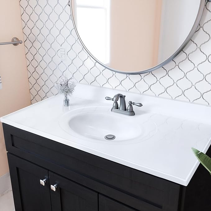 Design House Cultured Marble Vanity Top, 43 in W x 22 in D, Integrated 4 in Centerset Oval Sink & Backsplash, Solid White, 586156