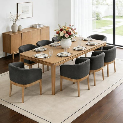Barrel Dining Chairs Set of 8, Mid Century Modern Farmhouse Kitchen Chairs with Wood Legs, Linen Upholstered Accent Chair with Arms for Living Room/Bedroom, Grey