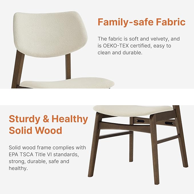 KISLOT Wooden Dining Chairs Set of 6, Upholstered Modern Dining Room Chairs, Solid Oak Wood Kitchen Chairs with Soft Cushion Backrest for Farmhouse, Restaurant, Café (Cream Fabric & Walnut Color)