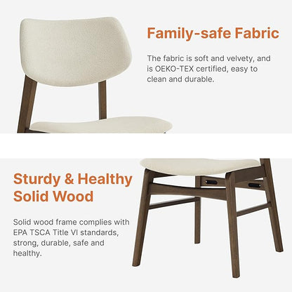 KISLOT Wooden Dining Chairs Set of 6, Upholstered Modern Dining Room Chairs, Solid Oak Wood Kitchen Chairs with Soft Cushion Backrest for Farmhouse, Restaurant, Café (Cream Fabric & Walnut Color)