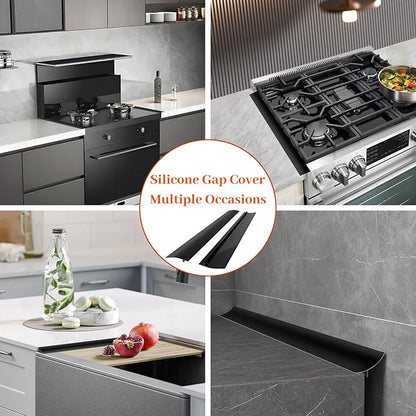 Silicone Stove Gap Covers 2 Pack, Heat Resistant Flexible Kitchen Silicone Gap Cover Filler Between Stovetop and Counter, 21 Inches Black