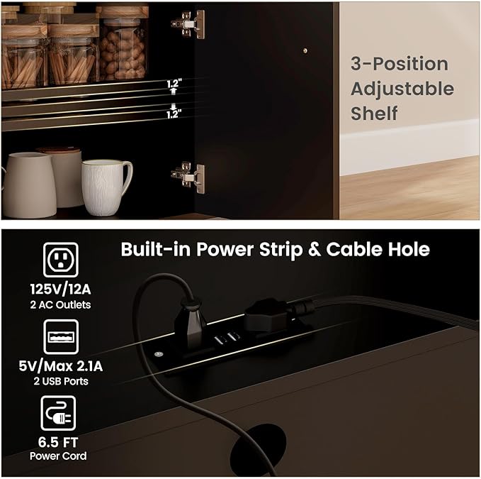 Giantex Rolling Kitchen Island Cart with Drop Leaf, Power Outlet, Spice Rack, 12 Wine Rack, Glass Holder, Drawer, Storage Cabinet, Towel Rack, Island Table for Breakfast Coffee Bar (Black & Natural)