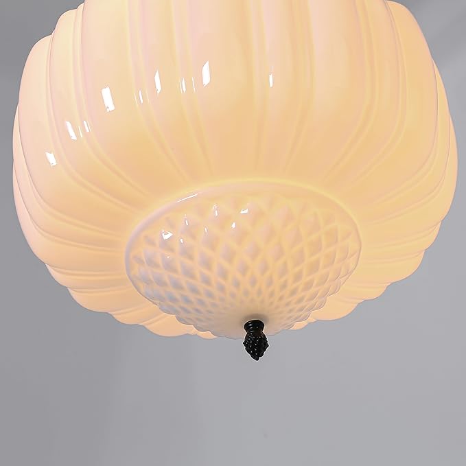 FCTWAKS Large Milk Glass Pendant Light, 14" Mid Century Modern Schoolhouse Ceiling Light Fixture, Vintage Chandelier for Bedroom, Dining Room, Hallway, Kitchen Island, Bulb Included, White