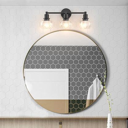 Espird 3 Lights Bathroom Vanity Light Fixtures Black, Bathroom Lights Over Mirror, Industrial and Farmhouse 3 Lights Wall Sconce, Matte Black Globe Vanity Lighting Fixtures