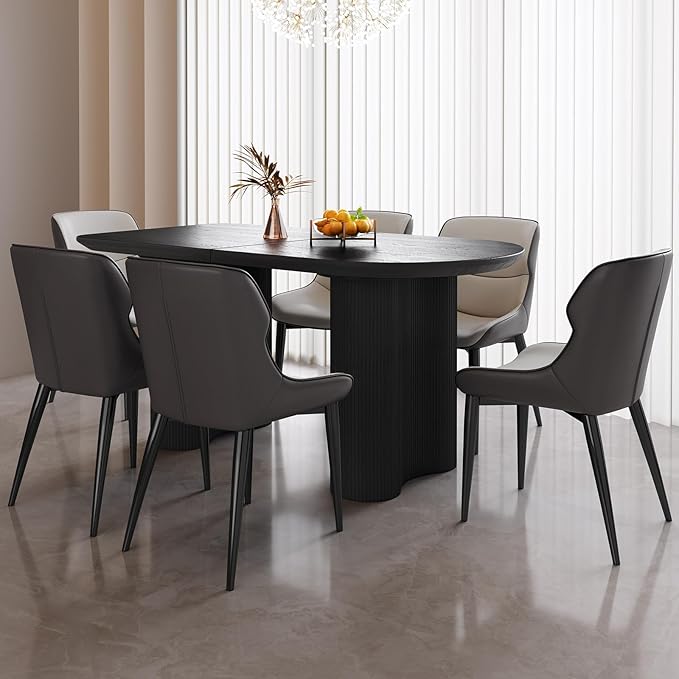 Guyii 55.11" Dining Table Set with 6 Chairs, Modern Kitchen Table Set, Indoor Dining Table for Kitchen, Bar, Living Room, Breakfast Nook, Small Space, Black