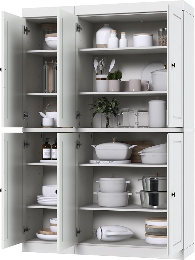 Palace Imports Solid Wood Kitchen Pantry Cabinet 71.5" Tall, 48.5" Wide – Freestanding Storage Cupboard with Adjustable Shelves – White, Renewable Eco-Friendly 100% Wood, Made in Brazil