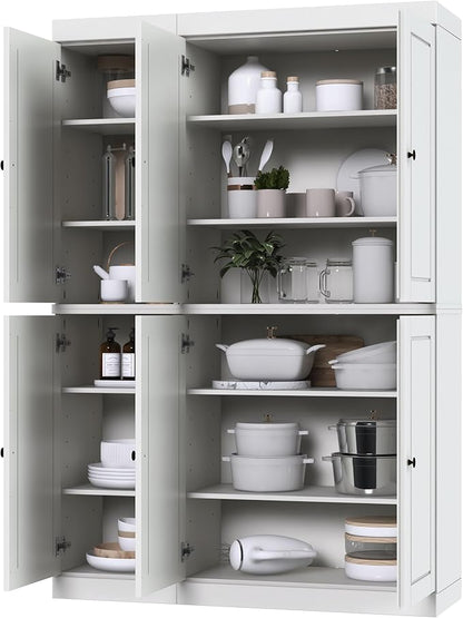 Palace Imports Solid Wood Kitchen Pantry Cabinet 71.5" Tall, 48.5" Wide – Freestanding Storage Cupboard with Adjustable Shelves – White, Renewable Eco-Friendly 100% Wood, Made in Brazil