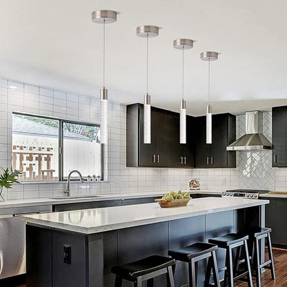 Modern Pendant Light with Adjustable Height - 3PCS Brushed Nickel & Clear Glass Cylinder Island Lights, 3000-6000K Dimmable Kitchen Pendant Lighting for Kitchen Island, Dining Room, Bar Counter