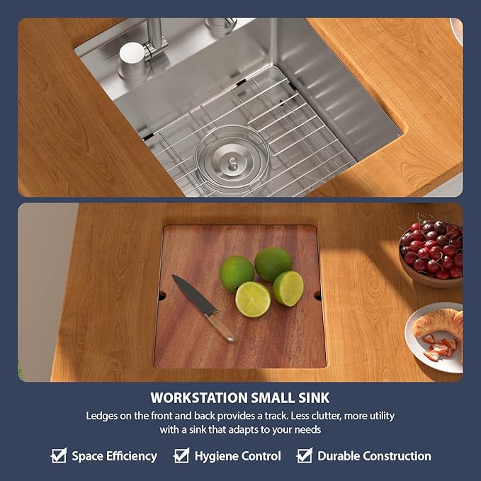 15 Inch Outdoor Kitchen Sink With Faucet and Cover - Beslend 15x18x9 Undermount Kitchen Bar Sink Workstation 16 Gauge Stainless Steel Single Bowl Small Sinks Under Counter Indoor Outdoor