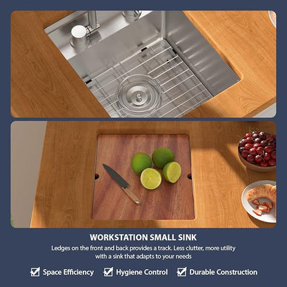 13 Inch Outdoor Kitchen Sink With Faucet and Cover - Beslend 13x15x9 Undermount Kitchen Bar Sink Workstation 16 Gauge Stainless Steel Single Bowl Small Sinks Under Counter Indoor Outdoor