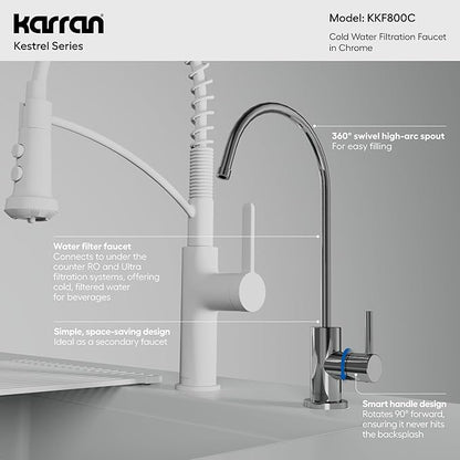 Karran Kestrel Single-Handle Filtered Water Faucet in Chrome 100% Lead-Free Brass, RO/Filtration System Ready, 360° High-Arc Spout, Spot-Free Finish Beverage Faucet (Chrome)