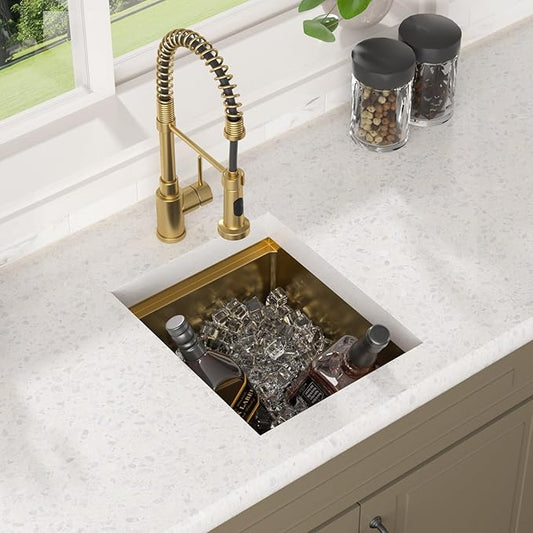 Lordear Gold Undermount Bar Sink 15x18x9 Inch Kitchen Sink Workstation 16 Gauge Stainless Steel Small Single Bowl Bar Prep Rv Island Sink