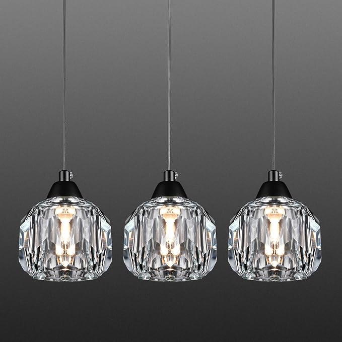 Weesalife Crystal Chandeliers for Dining Room Lights Fixture Over Table, 3 Pack Black Modern Pendant Light Fixture，Crystal Pendant Lighting for Kitchen Island Bathroom Bar
