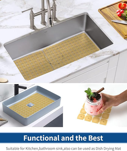 Bligli Sink Mat 2 Pack - 15.7x11.8 inch PVC Protectors for Stainless/Ceramic Sinks, Drain Mats (Brown)