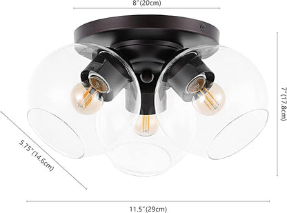 JONATHAN Y 11.5" Oil Rubbed Bronze 3-Light Semi Flush Mount Ceiling Light, Farmhouse Rustic Iron Fixture for Kitchen Bedroom, Clear Glass Shade, LED Bulbs Included JYL7568A