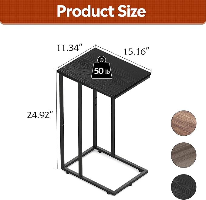 WLIVE C Shaped End Tables Set of 2, C Black Side Table for Couch, TV Trays Set of 2, Couch Side Tables that Slide Under, Small Side Table, C Table for Sofa, Living Room, Bedroom, Small Space, Brown