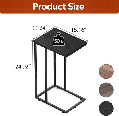 WLIVE C Shaped End Tables Set of 2, C Black Side Table for Couch, TV Trays Set of 2, Couch Side Tables that Slide Under, Small Side Table, C Table for Sofa, Living Room, Bedroom, Small Space, Brown