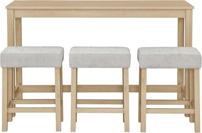 4-Piece Kitchen Island Counter-Table Set with Charging Station, Industrial 59" Dining Tables with 3 Stools, 59 Inch Farmhouse Bar Table Chairs w/USB & Type-C & Power Outlets,Light Oak