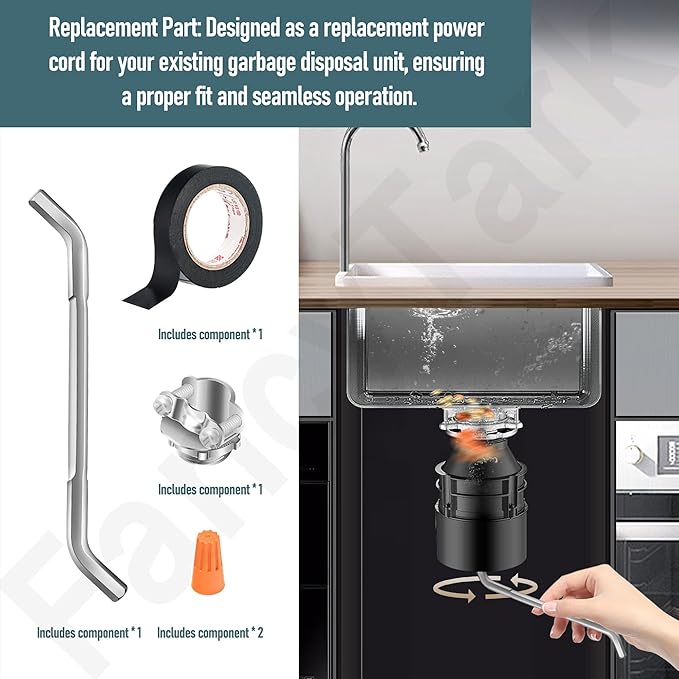 3 Foot CRD-00 Garbage Disposal Power Cord Compatible with InSinkErator, Badger, CoverControlPlus, Essential, Septic Assist Garbage Disposal Model