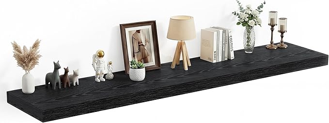 Heimlove 12 Inch Deep Floating Shelves, 72 x 12 inches Long, Large Extra Display & Storage Shelf, Rustic Wood Wall Shelves for Fireplace Mantel, Black - 1Pack