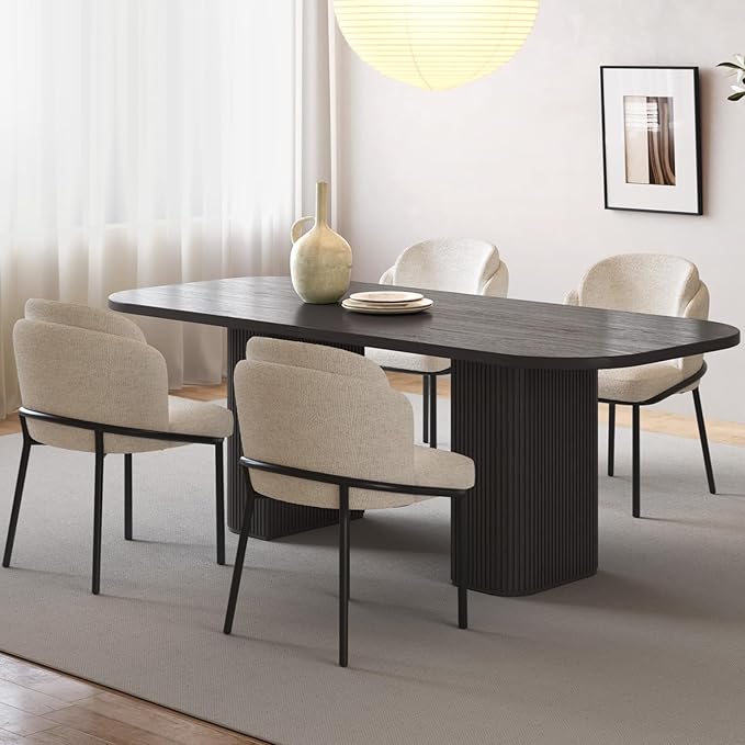 Miuuod 5-Piece 65" Wooden Dining Set, Dining Table & Chair for 6, Includes Dining Table,4 Upholstered Chairs,with Wood Legs,Table Set for Dining Room, Kitchen, Black