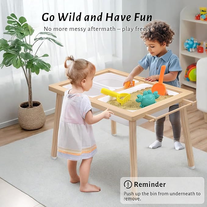 Easyego Sensory Table for Toddlers Kids Play Wooden Sand Water Table with Double-Sided Board & Foldable Storage Bins for Indoor and Outdoor Use, Birthday Gifts for Boys and Girls