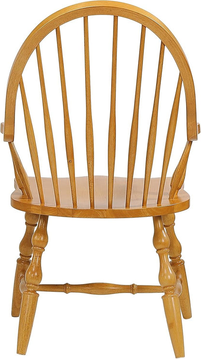 Sunset Trading Oak Selections Windsor Spindleback Dining Chair with Arms | Fully Assembled Kitchen Armchair| Modern Farmhouse Minimalist Country Cottage | Light Oak Solid Wood