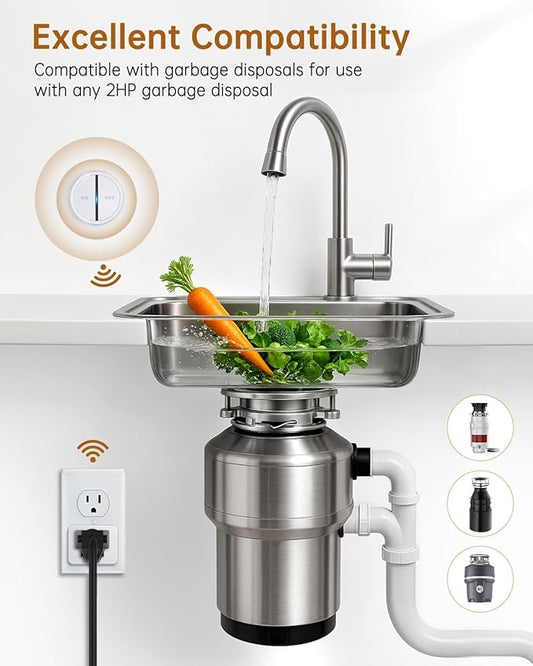 Garbage Disposal Wireless Switch Kit, 500 Feet RF Range Remote Control Outlet, Garbage Disposal Button, 15A/1500W with 4000V Anti-Surge, Remote Control Outlet Plug for Electrical Appliance