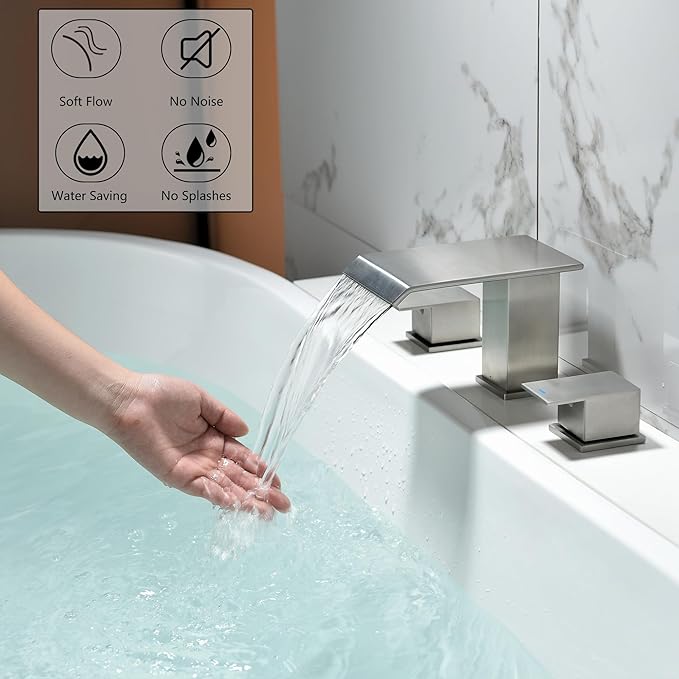 2 Handle Deck Mount Tub Faucet, Roman Bathtub Faucet Set Brushed Nickel High Flow Garden Bath Tub Faucet