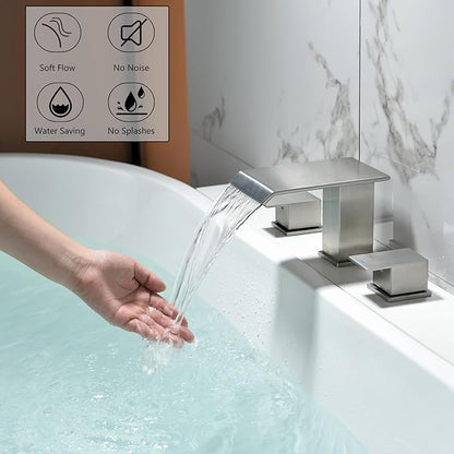 2 Handle Deck Mount Tub Faucet, Roman Bathtub Faucet Set Brushed Nickel High Flow Garden Bath Tub Faucet