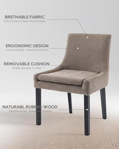Dining Chairs Set of 2 – Extra Wide & Padded Fabric Dining Chairs with Solid Wood Legs, High-Density Foam Cushion, Mid-Back Modern Kitchen Chairs for Comfortable Everyday Use