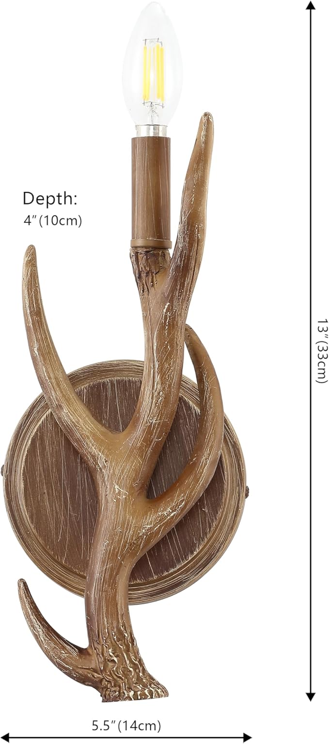JONATHAN Y 5.5" Brown 1-Light Wood Finish Faux Antler LED Vanity Light Set of 2, Rustic Wall Sconces for Bathroom Mirror Hallway, Southwestern Farmhouse Decor, LED Bulbs Included JYL6307A-SET2