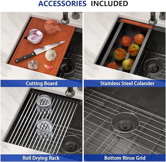 Dcolora 23 Inch Black Kitchen Sink Undermount Wet Bar Sink Workstation Single Bowl Stainless Steel Nano PVD Coating Small Kitchen Sinks, #DC-UW256723